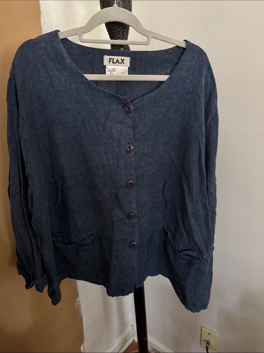 Flax Indigo Linen Button-Front Top with Pockets